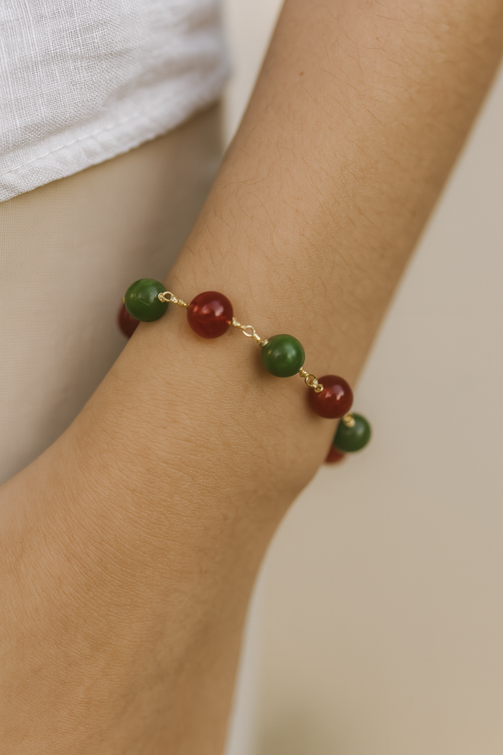 Harmony Duo - Red Agate & Green Jade Bracelet