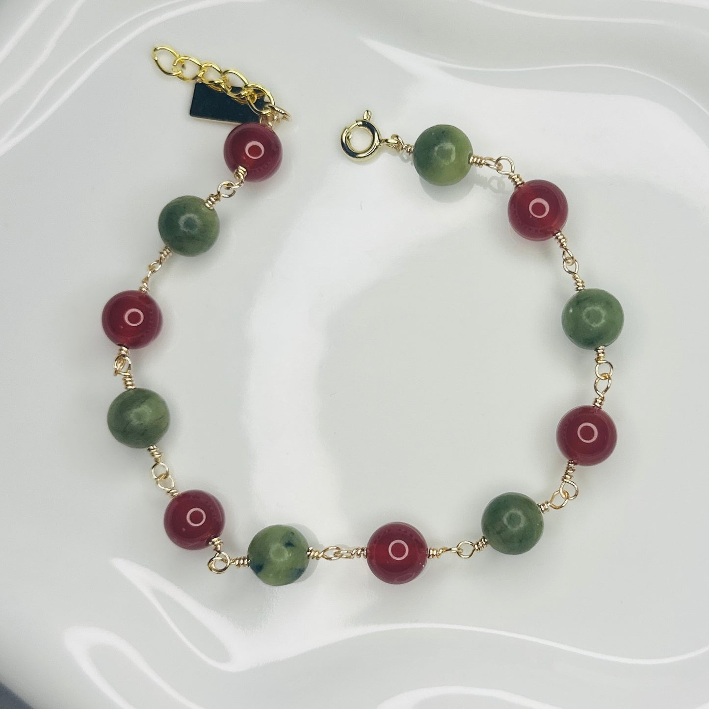 Harmony Duo - Red Agate & Green Jade Bracelet