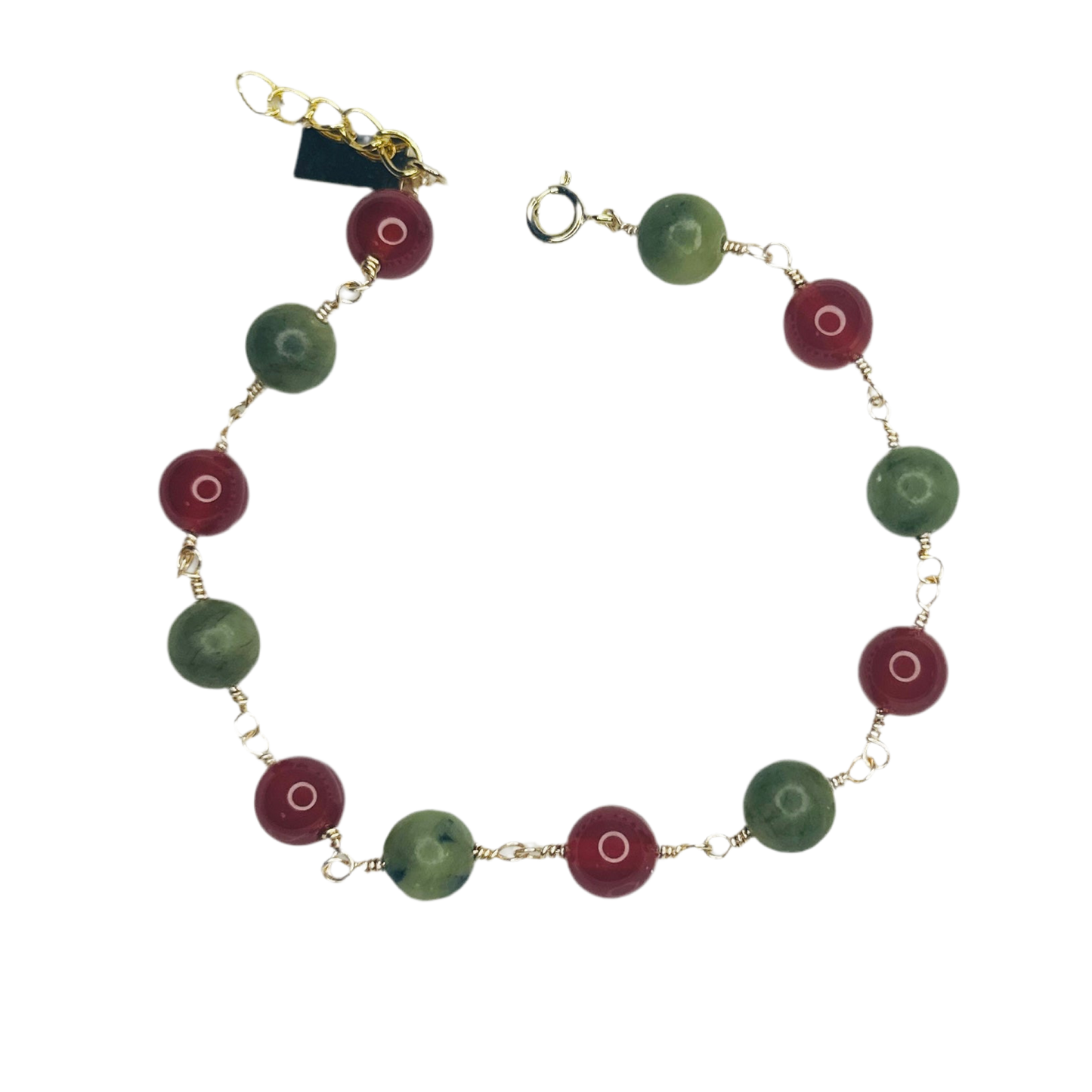 Harmony Duo - Red Agate & Green Jade Bracelet