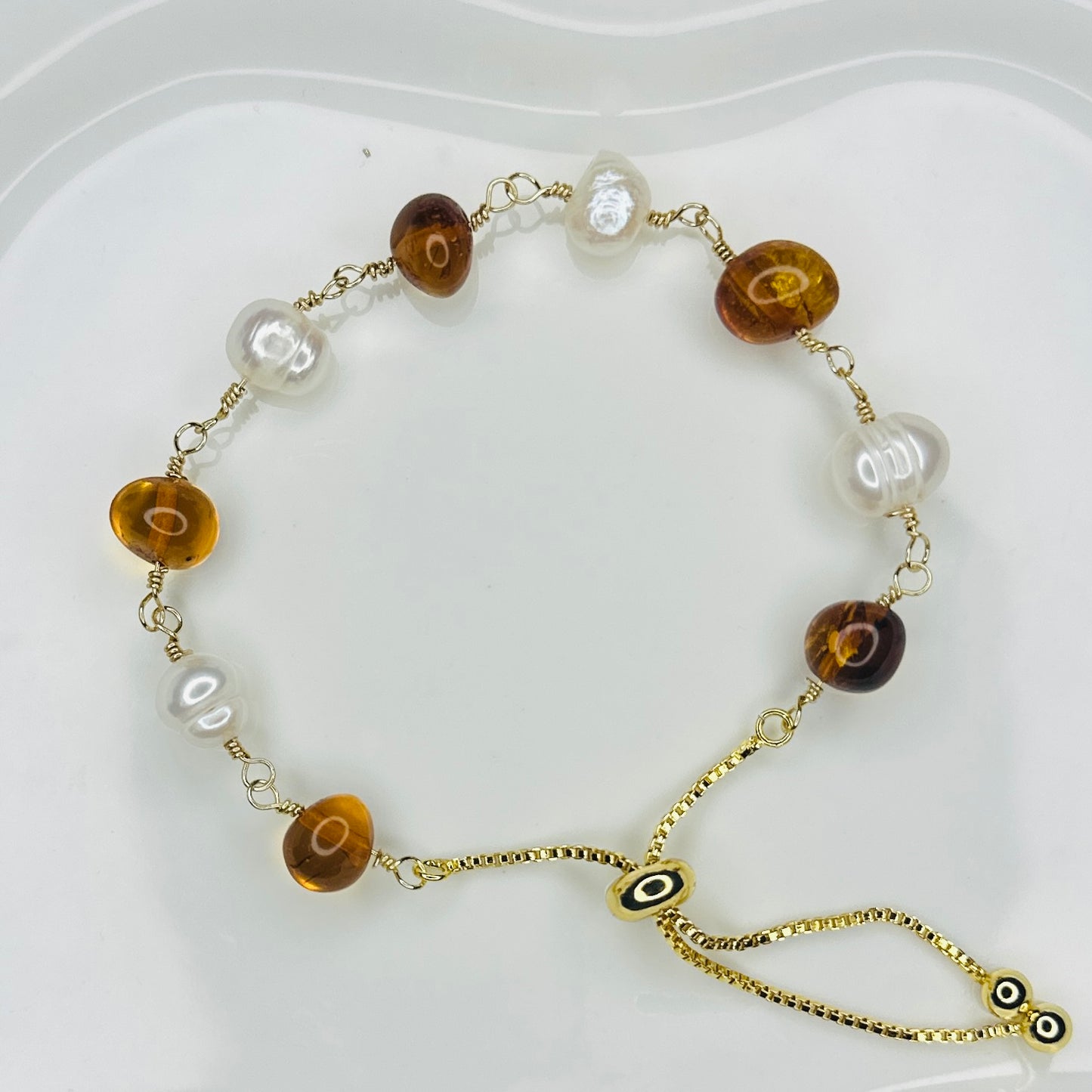 Golden Glow Baltic Amber & Pearl Elegance