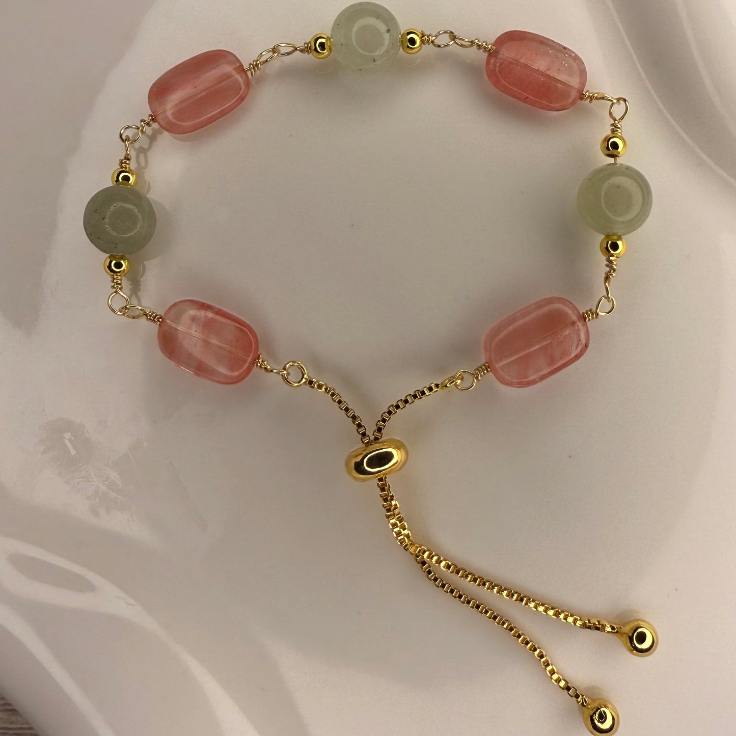 Harmony in Bloom – Rose Quartz & Green Jade Bracelet