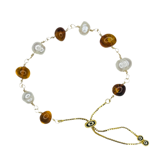 Golden Glow Baltic Amber & Pearl Elegance