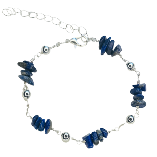 Blue Shield Lapis Lazuli & Sterling Silver Beads Bracelet