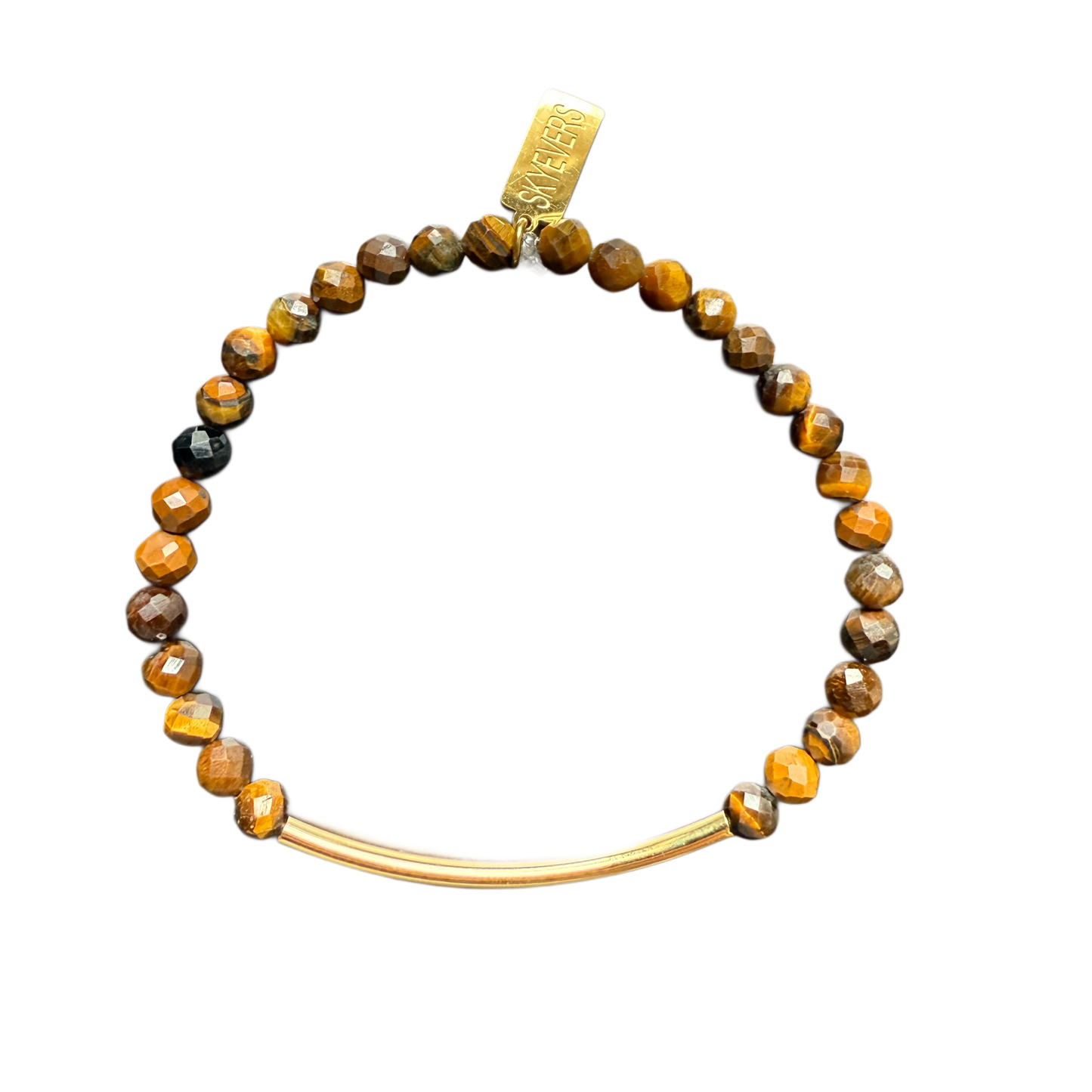 Tiger Eye Bracelet with 18K Gold-Plated Bar