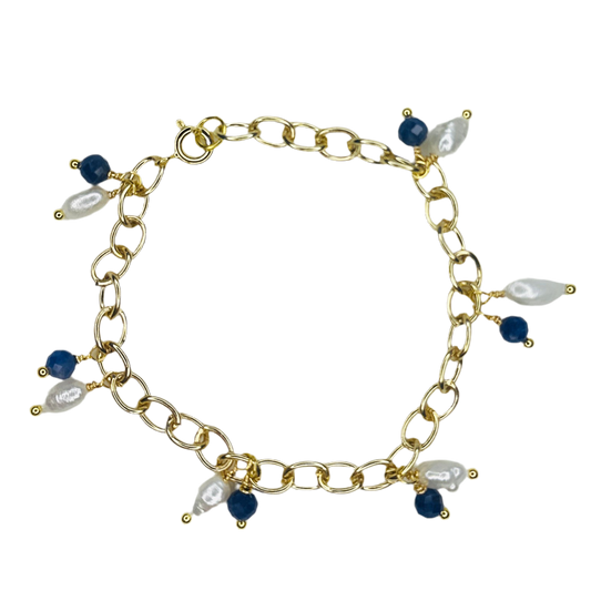 Celestial Drops – Sodalite & Pearl Charm Bracelet