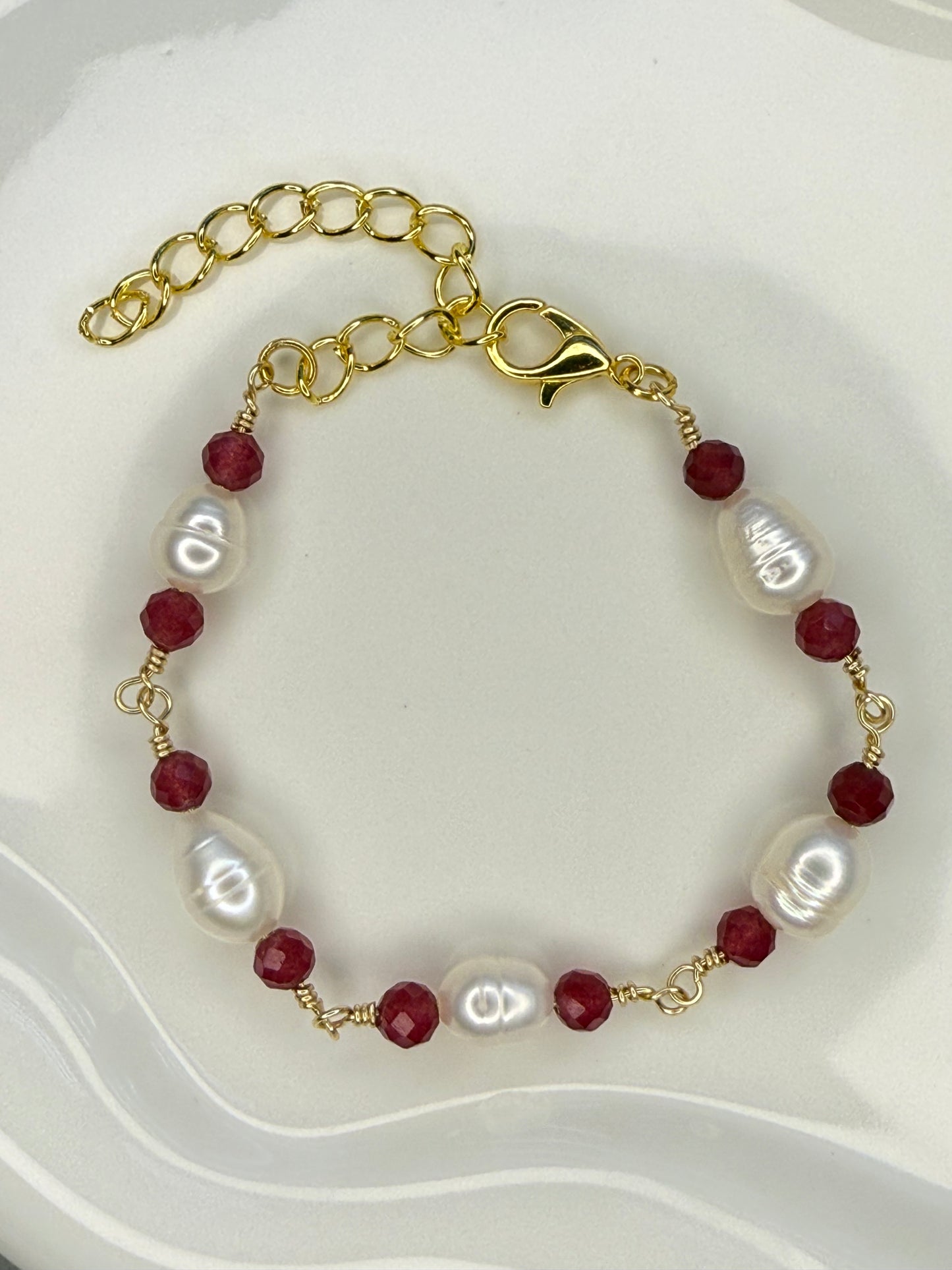 Crimson Bloom Pearl Bracelet