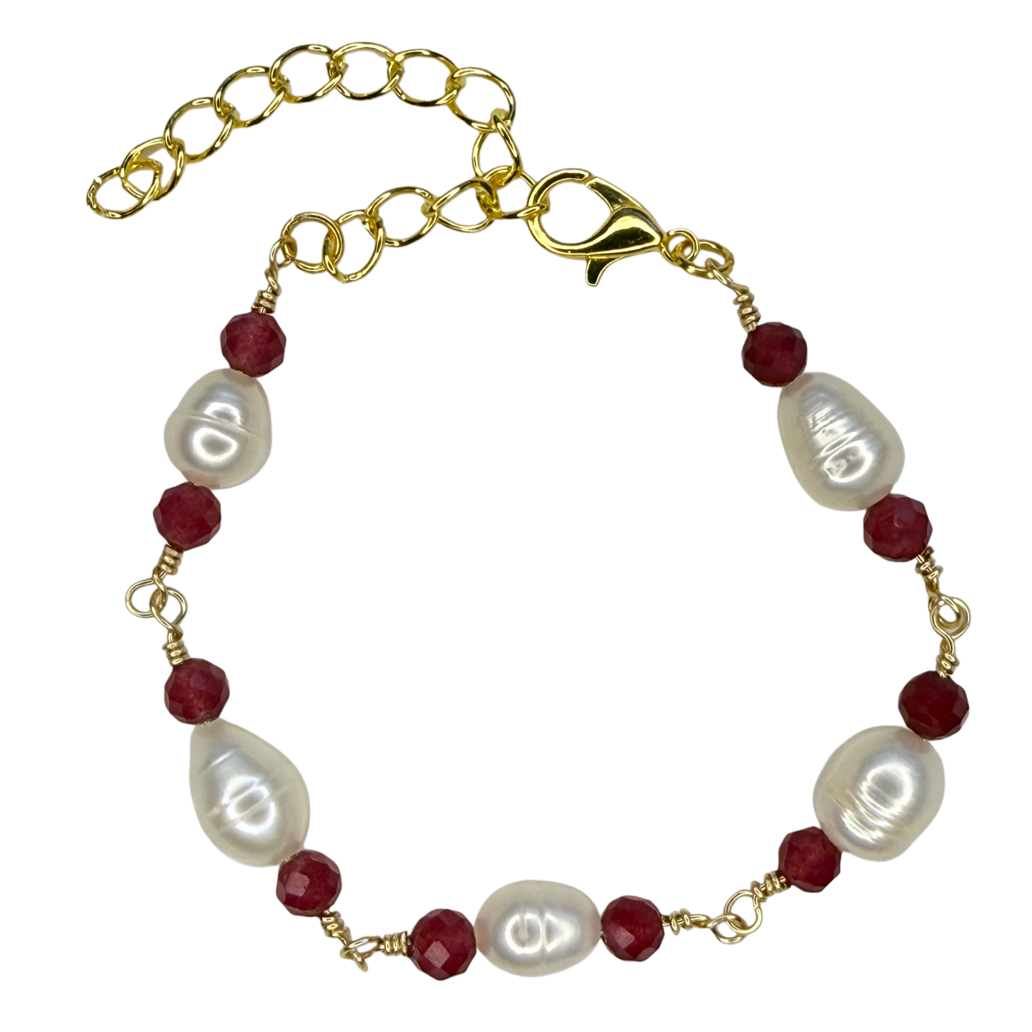 Crimson Bloom Pearl Bracelet